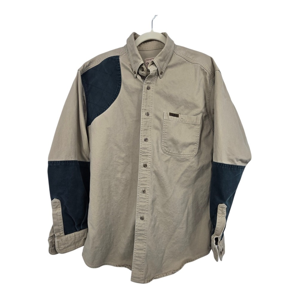 Vintage 90s Woolrich Hunting Shirt Women's LG Beige Green Button Up Outdoor Hunt